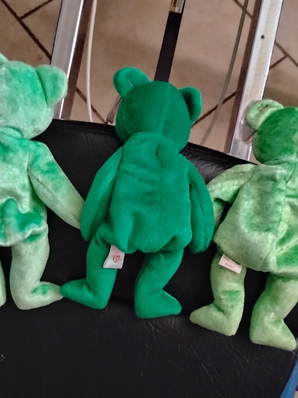 #3 Ty Green Soccer Bear Beanie Baby with Heart Tags 1 Clover Beanie Babie,